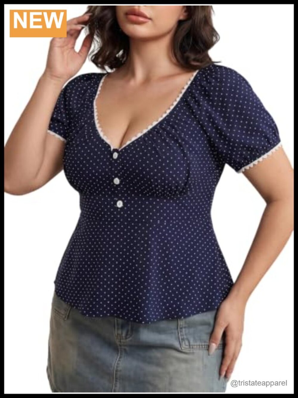 Plus Size Polka Dot Peplum Babydoll Blouse Sweetheart Neck Ruffle Top